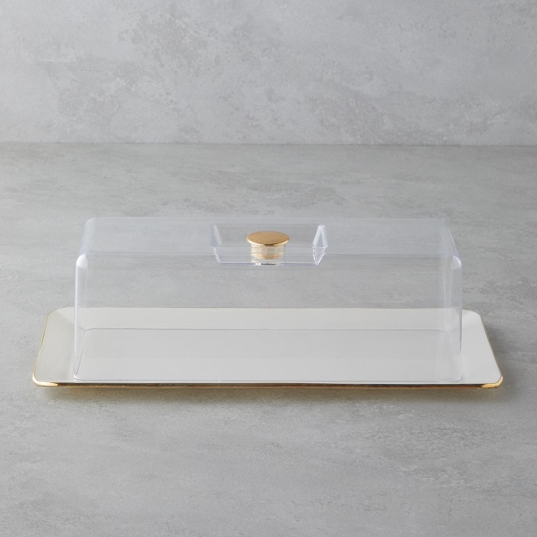 Lustre Glass Covered Cake Stand 36.5x17.5 cm Cream-Gold