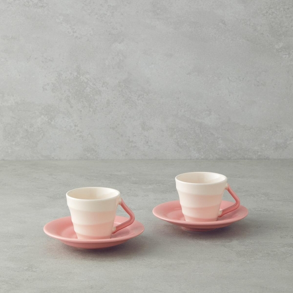 Valora Ceramic 4 Piece Coffee Cup Set for 2 People 90 ml Pink
