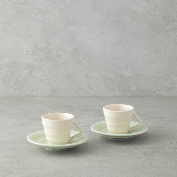 Valora Ceramic 4 Piece Coffee Cup Set for 2 People 90 ml Light Green