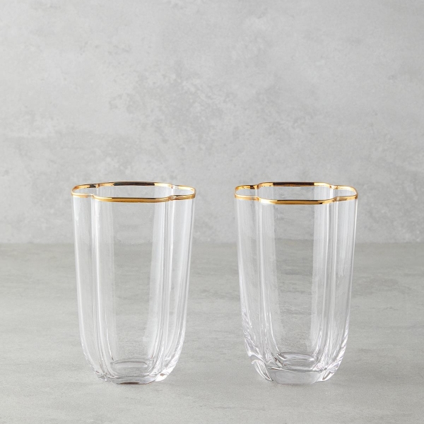 Reina Glass Handmade 2-Piece Cups 400 ml Transparent-Gold