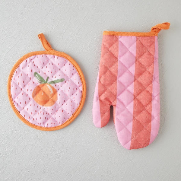 Summer Orange Polyester 2-Piece Kitchen Set 17x30 cm + 20x20 cm Red-Pink