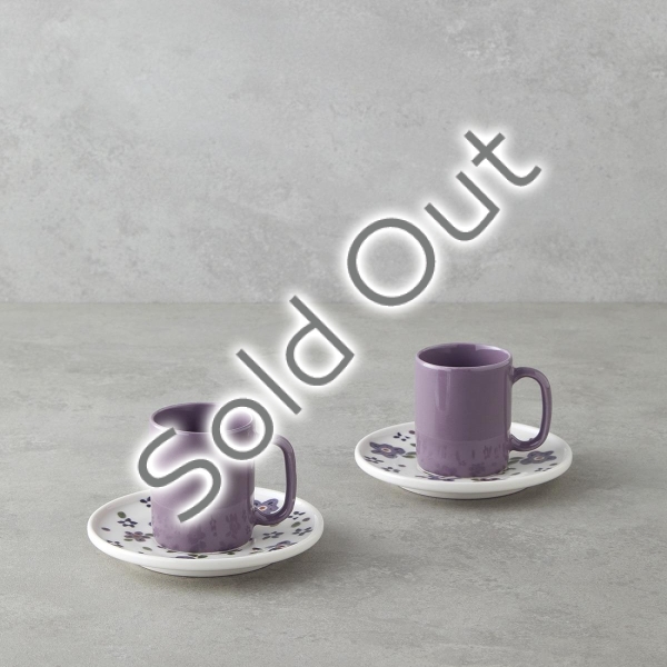 Floretta Bone Porcelain 4 Piece Coffee Cup Set for 2 People 90 ml Purple