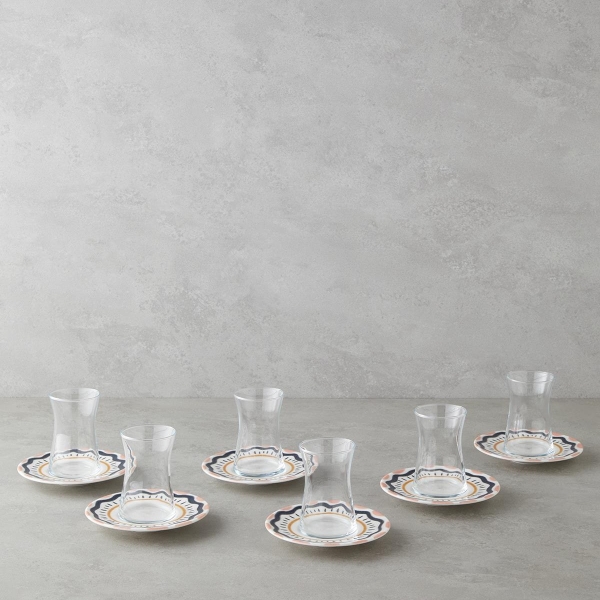 Alvina Porcelain 12 Piece Tea Set for 6 Persons 165 ml Blue - Pink