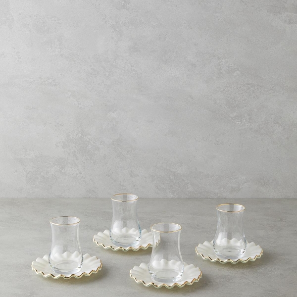 Lustre Glass 8 Piece Tea Set for 4 People 170 ml Cream-Gold