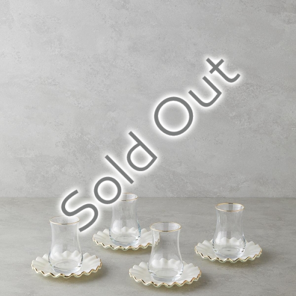 Lustre Glass 8 Piece Tea Set for 4 People 170 ml Cream-Gold
