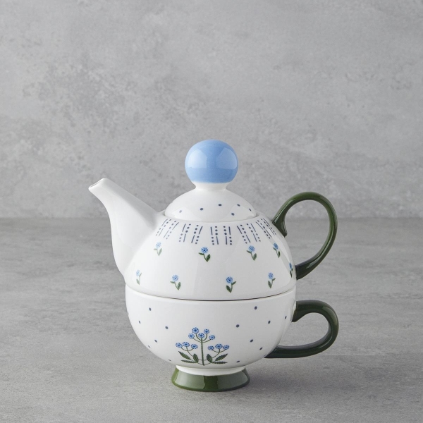 Blue Flowers New Bone China Teapot 400 ml Blue