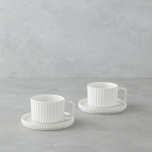 Lunara Porcelain 4 Piece Tea Cup Set for 2 People 220 ml White