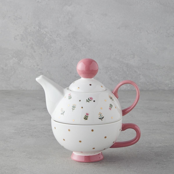 Pink Flowers New Bone China Teapot 400 ml Pink