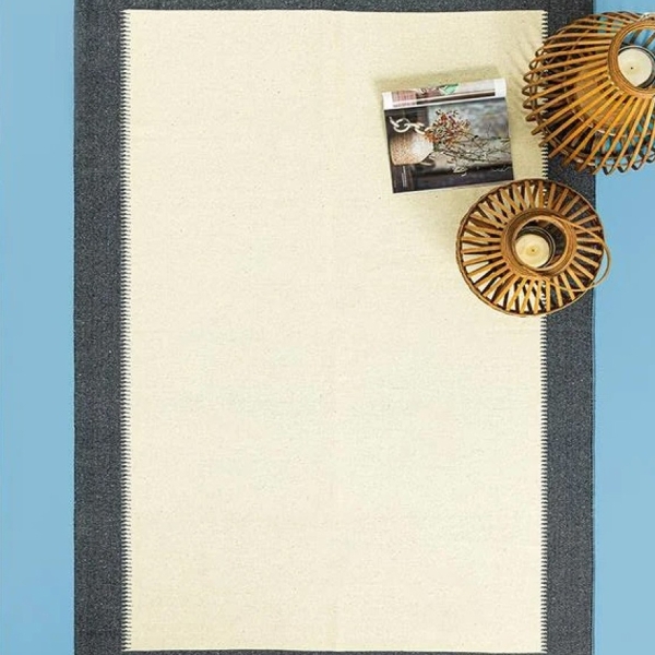 Lara Purl Woven Rug 120x180 cm Navy Blue - Cream