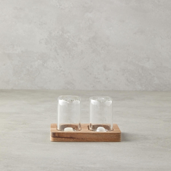 Estella Borosilicate-Acacia 2-Piece Salt and Pepper Shaker 8x4x5.5 cm Transparent