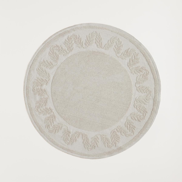 Leafs Cotton Loop Rug 110x110 cm Cream