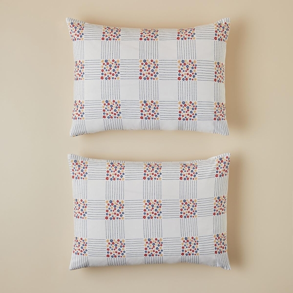 Daisy Plaid Easy Iron 2-Piece Pillowcase 50x70 cm Red - Blue
