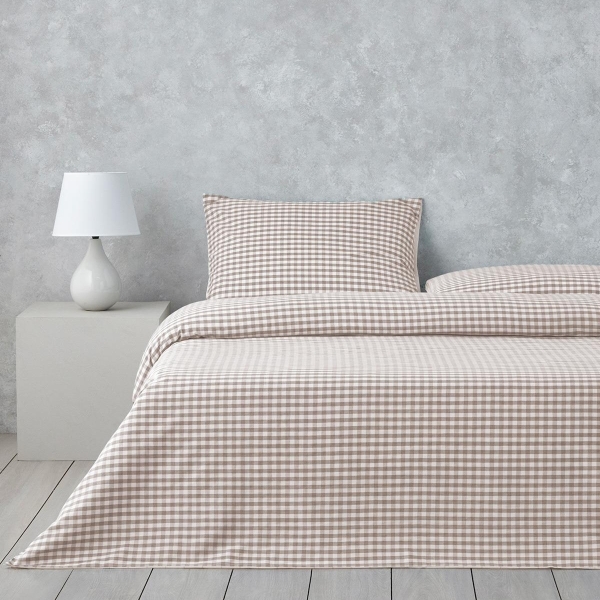 Clouded Grid Yarn Dyed Single Duvet Cover Set 160x220 cm Beige