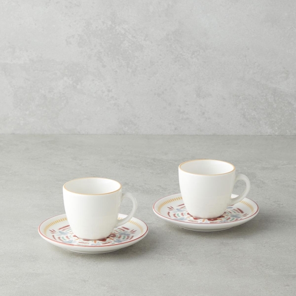 Elvina Bone Porcelain 4 Piece Coffee Cup Set for 2 People 90 ml Colorful