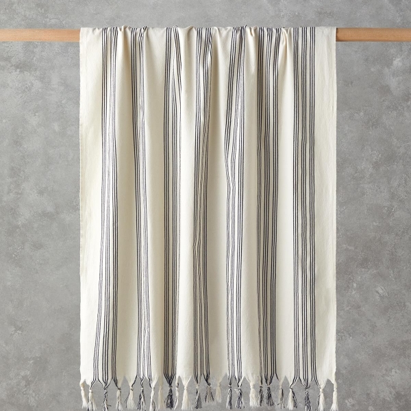 Bohem Line Cotton Peshtemal 90x150 cm Light Beige-Dark Navy Blue