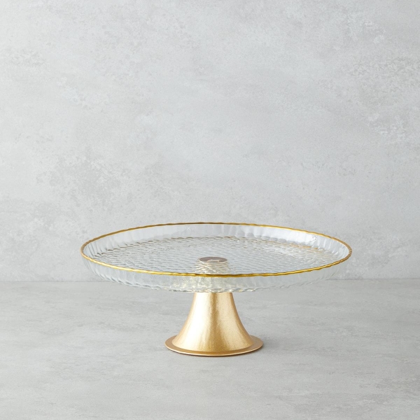 Golden Glow Glass Cake Stand 28 cm Transparent-Gold