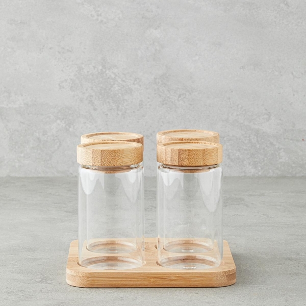 Monetta Glass 5 Pieces Spice Rack 400 ml Natural