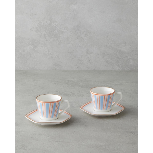 Traces Bone Porcelain 4 Piece Coffee Cup Set for 2 People 80 ml Blue-Orange
