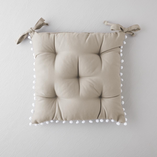 Puff Pom-Pom Single Chair Cushion 40x40 cm Beige