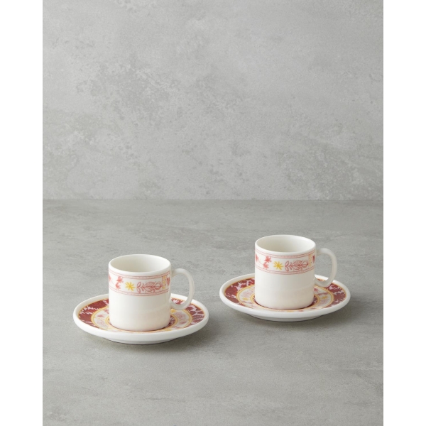 Seris Bone Porcelain 4 Piece Coffee Cup Set for 2 People 90 ml Pink - Yellow