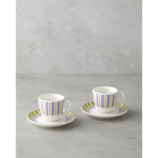 Arian Bone Porcelain 4 Piece Coffee Cup Set for 2 People 90 ml Green-purple