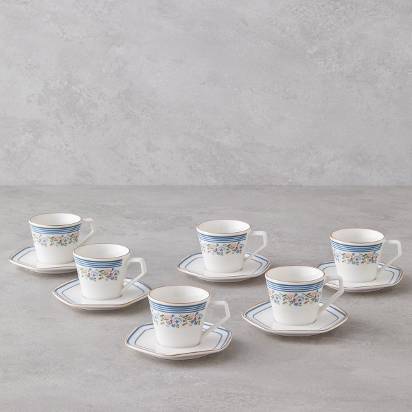 Vesper Bone Porcelain 12 Piece Coffee Cup Set for 6 People 80 ml Colored