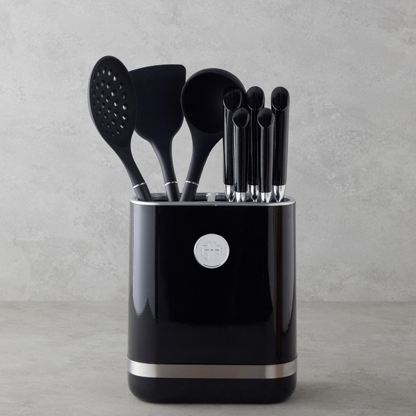 Sharp Cut Silicone, Stainless Steel 9 Piece Serving Utensil Knife Set 19x11x22 cm Black