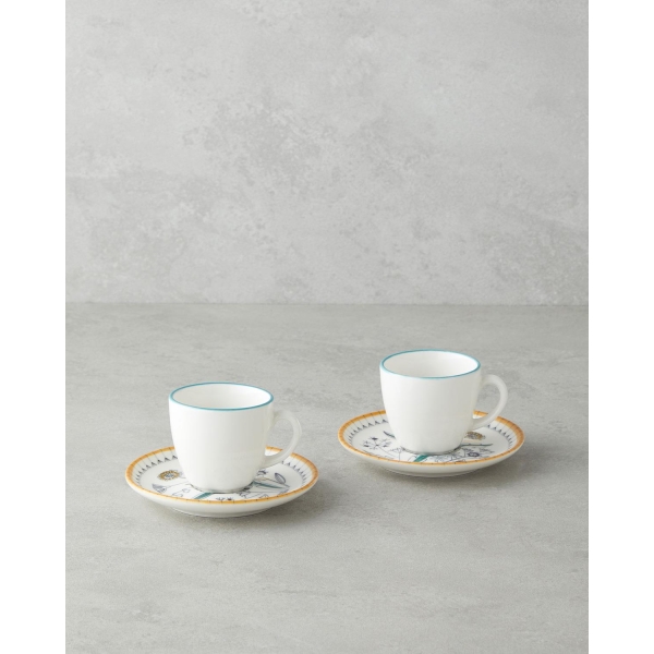 Zelia Bone Porcelain 4 Piece Coffee Cup Set for 2 People 90 ml Colorful