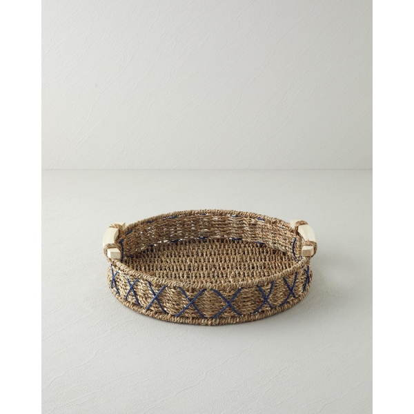 Savanna Wicker Tray 32 cm Blue-Beige