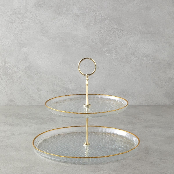 Golden Glow Glass Tiered Service 21+28 cm Transparent-Gold