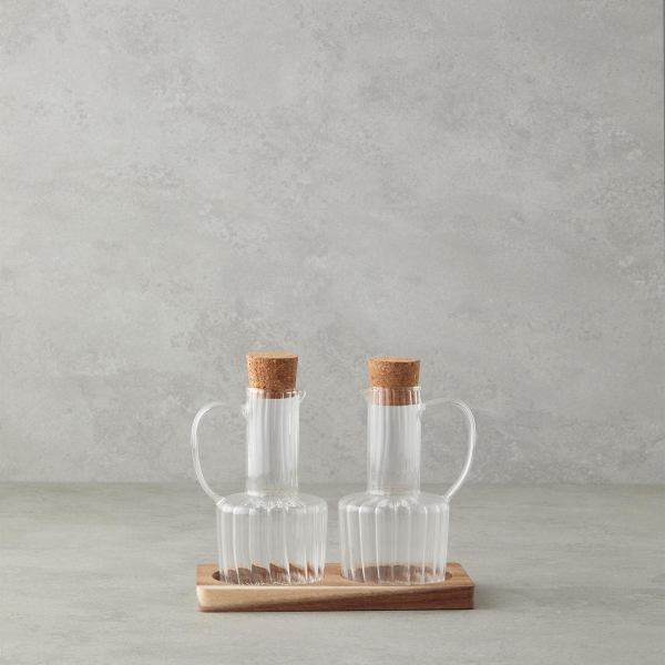 Evie Borosilicate-Acacia 2-Pack Oil-Vinegar Bottle 200 ml Transparent