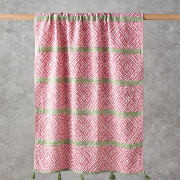 Crispy Cotton Tasseled Peshtemal 90x150 cm Pink - Green