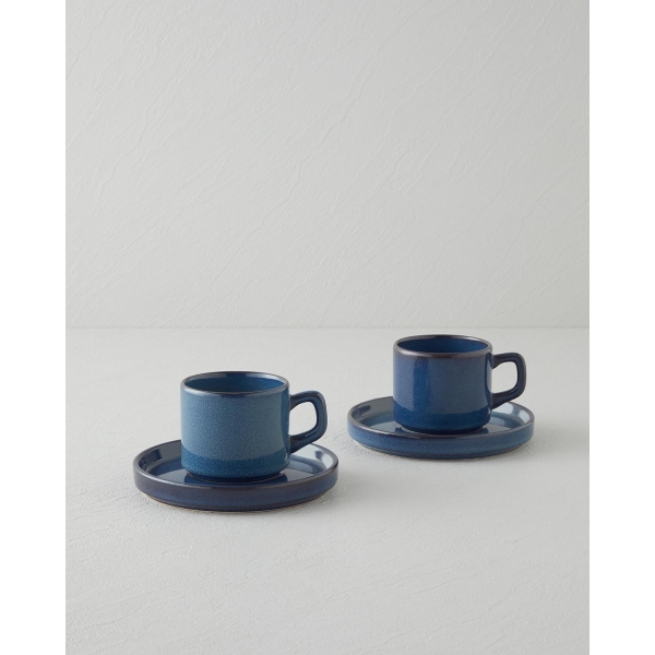 Coastal Bliss Ceramic 4 Piece Teacup Set for 2 People 184 ml Dark Blue