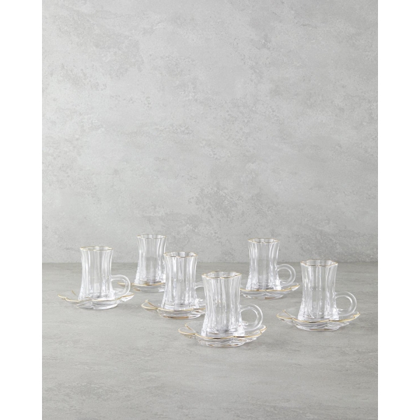 Monica Glass 12 Piece Tea Set for 6 People 80 ml Gold