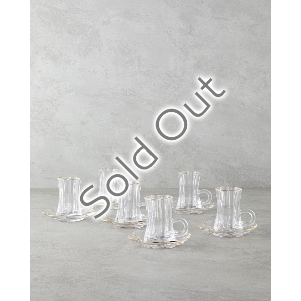 Monica Glass 12 Piece Tea Set for 6 People 80 ml Gold