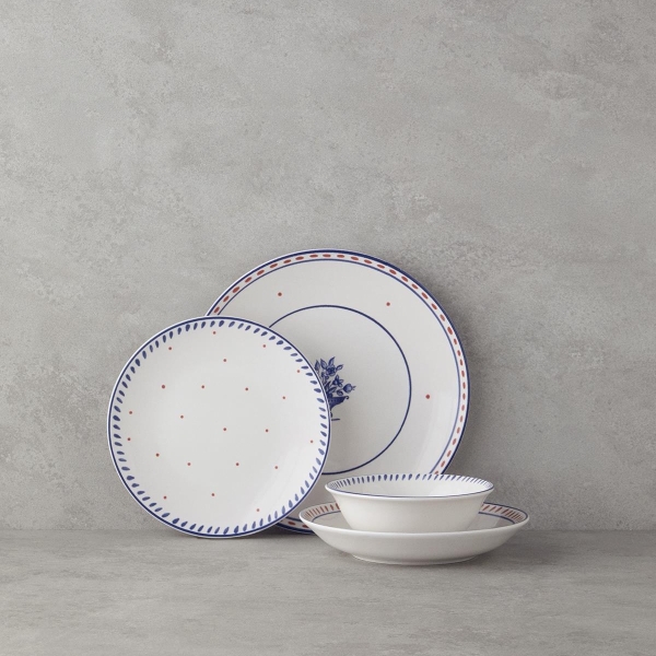 Whisper Ceramic Dinner Set 16 Pieces for 4 People Blue