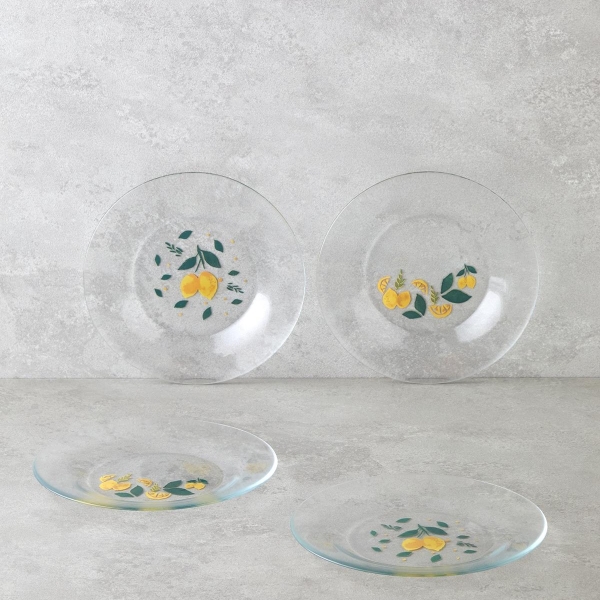 Lemon Glass Cake Plate for 4 Pieces 19 cm Yellow-Green