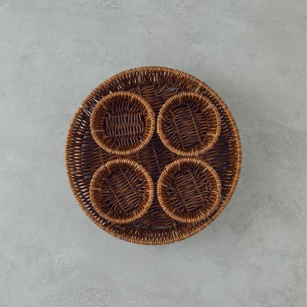 Bohon Rattan Plastic Serving Tray 27x27x5 cm Brown