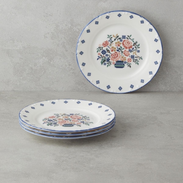 4 Pcs Set Of Pixel Porcelain Cake Plate Colored