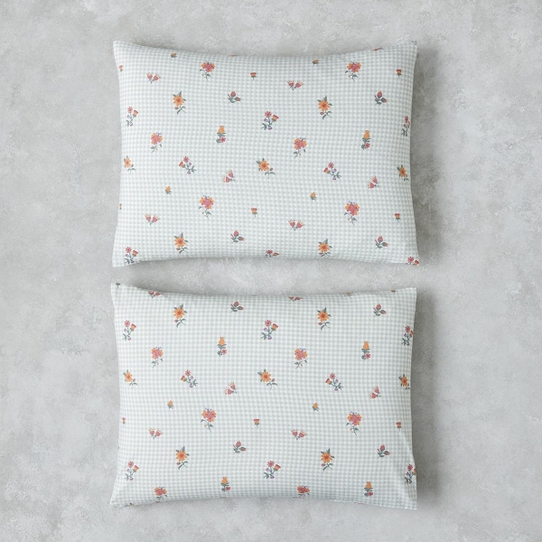 Floral Plaid Easy Iron 2-Piece Pillowcase 50x70 cm Pink - Green