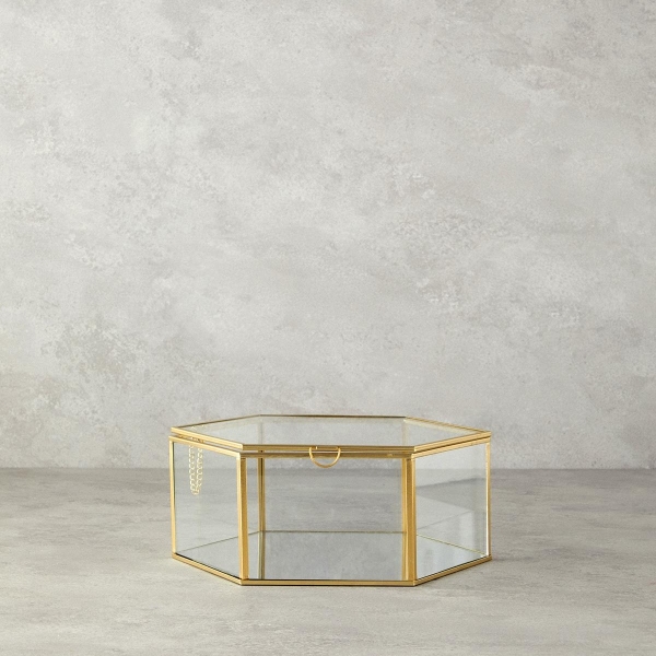 Deluxe Glass Decorative Box 25x25x10 cm Gold