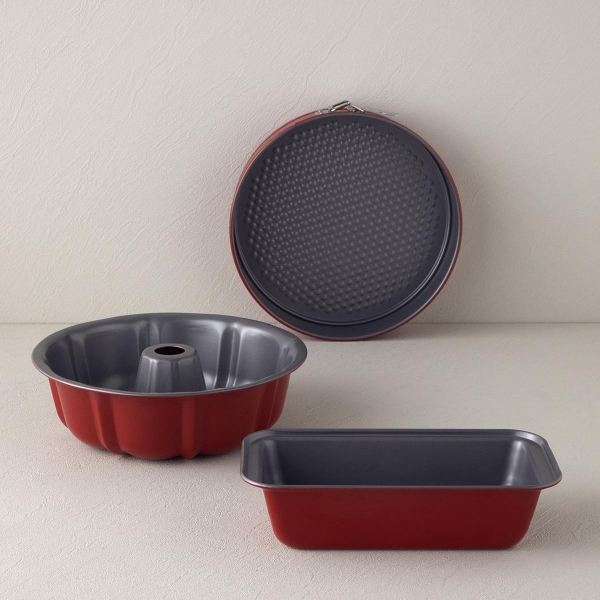 Patisserie Match Carbon Steel 3 Piece Cake Mold 25.5-25.5-26 cm Red