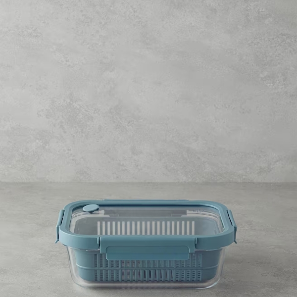 Moneta Glass Storage Container with Strainer 1520 ml Blue