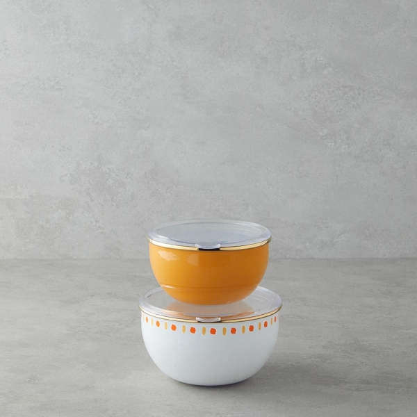 Summer Line Enamel Storage Container with 2 Lids 0.75 x 1.20 L White - Yellow