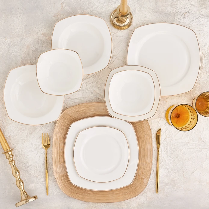 24 Pieces Adelia Porcelain Half Square Dinner Set - Gold
